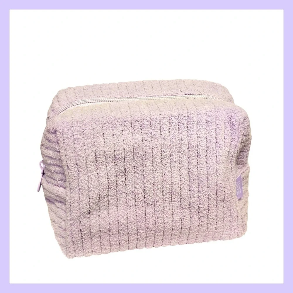 Cult Beauty Lilac Towelling Bag Fuzzy Fluffy Makeup Case Lavender Purple Case